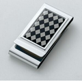 Epoxy Argyle Patterned Metal Chrome Plated 2-Sided Money Clip